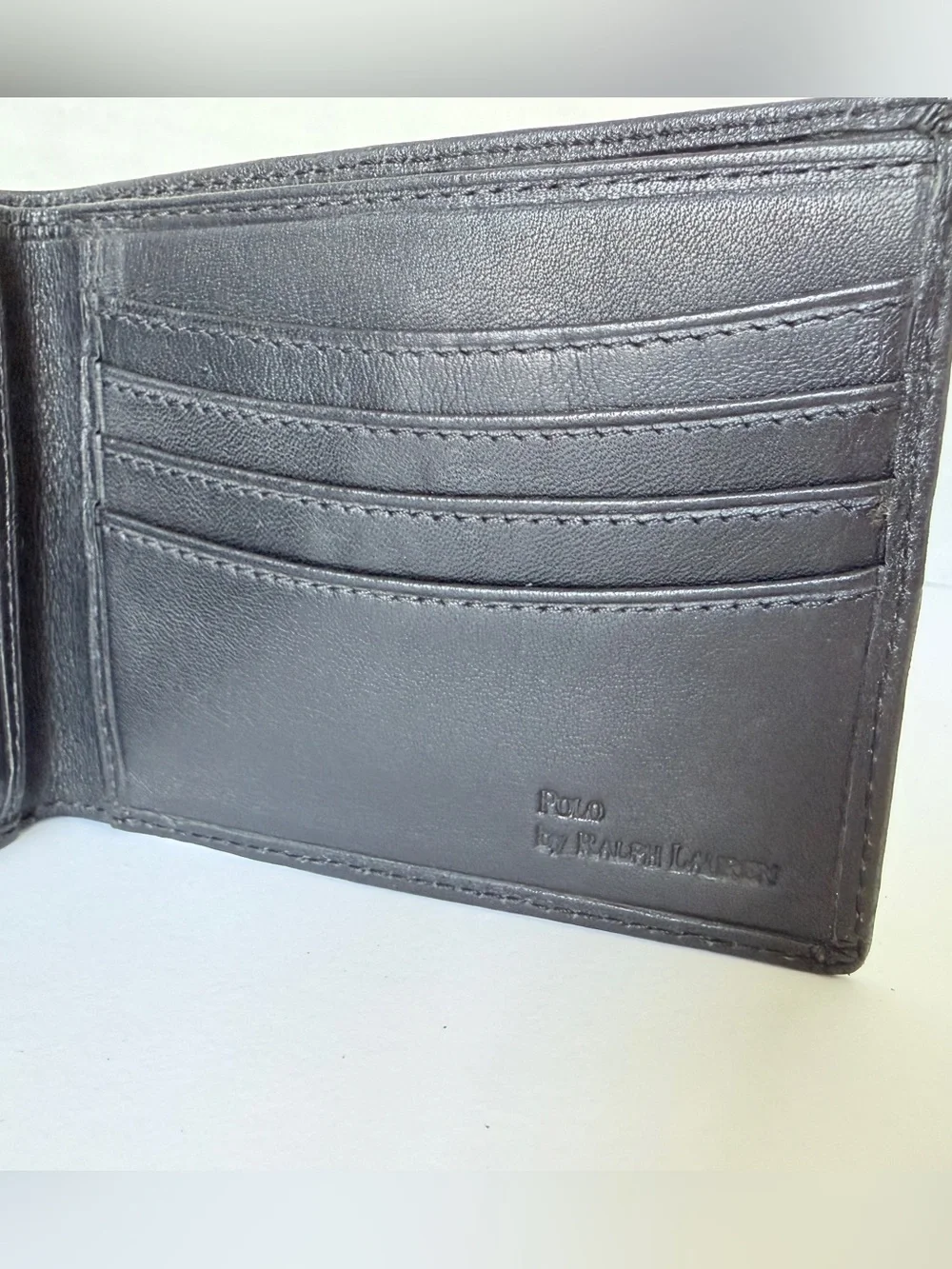 Ralph Lauren Black Leather Wallet with Embossed Polo Logo